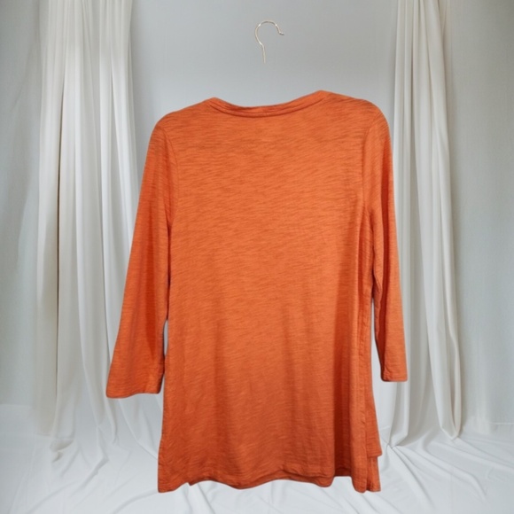 Chico's Cotton Slub Side Vent Tee 3/4 Sleeve Orange Tango Size 2 (12) - Picture 2 of 5